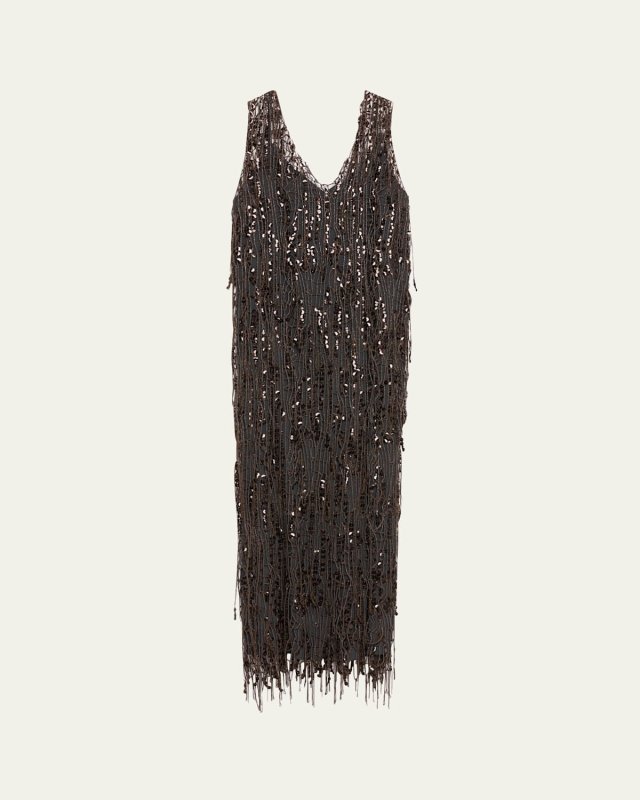 Sequined Net V-Neck Opera Dress